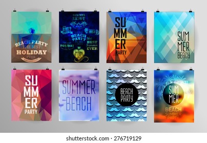 Set of poster, flyer, brochure design templates.. Elements for Summer Holidays with colorful background. Calligraphic designs and ornaments