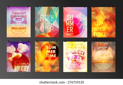 Set of poster, flyer, brochure design templates.. Elements for Summer Holidays with colorful background. Calligraphic designs and ornaments