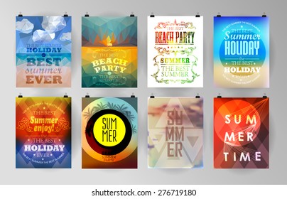 Set of poster, flyer, brochure design templates.. Elements for Summer Holidays with colorful background. Calligraphic designs and ornaments