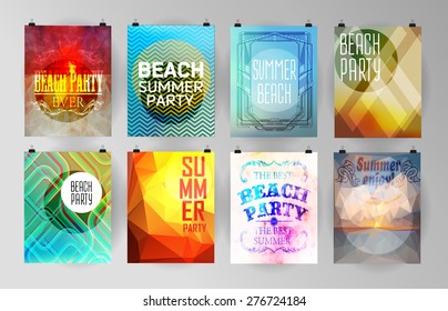 Set of poster, flyer, brochure design templates.. Elements for Summer Holidays with colorful background. Calligraphic designs and ornaments