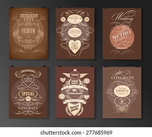 Set of poster, flyer, brochure design templates in different styles. Calligraphic and labels. Retro vintage design. 