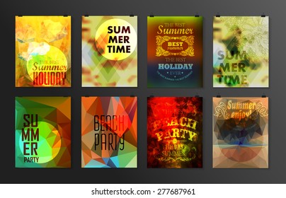 Set of poster, flyer, brochure design templates.. Elements for Summer Holidays with colorful background. Calligraphic designs and ornaments 