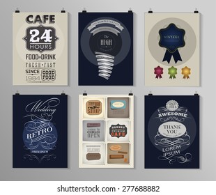 Set of poster, flyer, brochure design templates in different styles. Calligraphic and labels. Retro vintage design. 