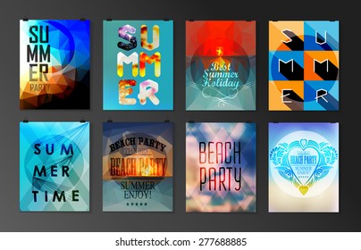 Set of poster, flyer, brochure design templates.. Elements for Summer Holidays with colorful background. Calligraphic designs and ornaments 