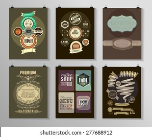 Set of poster, flyer, brochure design templates in different styles. Calligraphic and labels. Retro vintage design. 