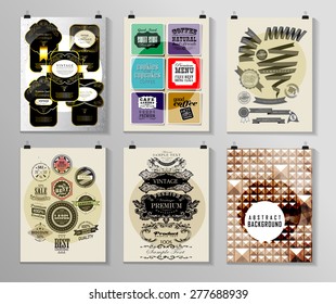 Set of poster, flyer, brochure design templates in different styles. Calligraphic and labels. Retro vintage design. 