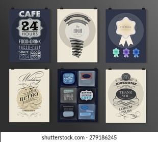 Set of poster, flyer, brochure design templates in different styles. Calligraphic and labels. Retro vintage design. 