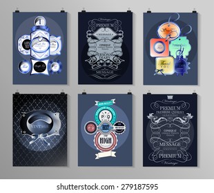 Set of poster, flyer, brochure design templates in different styles. Calligraphic and labels. Retro vintage design. 