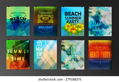 Set of poster, flyer, brochure design templates.. Elements for Summer Holidays with colorful background. Calligraphic designs and ornaments 