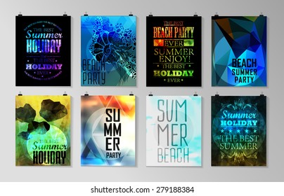 Set of poster, flyer, brochure design templates.. Elements for Summer Holidays with colorful background. Calligraphic designs and ornaments 