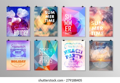 Set of poster, flyer, brochure design templates.. Elements for Summer Holidays with colorful background. Calligraphic designs and ornaments 