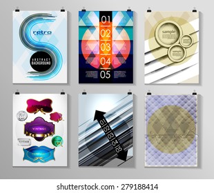Set of poster, flyer, brochure design templates in different styles. Infographic concept. Retro design. Abstract modern backgrounds. 