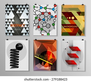 Set of poster, flyer, brochure design templates in different styles. Infographic concept. Retro design. Abstract modern backgrounds. 