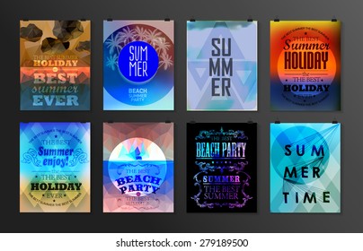 Set of poster, flyer, brochure design templates.. Elements for Summer Holidays with colorful background. Calligraphic designs and ornaments 