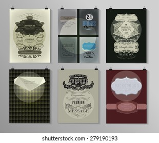 Set of poster, flyer, brochure design templates in different styles. Calligraphic and labels. Retro vintage design. 
