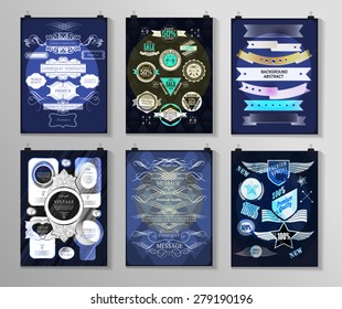 Set of poster, flyer, brochure design templates in different styles. Calligraphic and labels. Retro vintage design. 