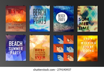 Set of poster, flyer, brochure design templates.. Elements for Summer Holidays with colorful background. Calligraphic designs and ornaments 