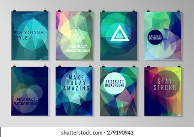 Set of poster, flyer, brochure design templates. Abstract modern polygonal backgrounds. 