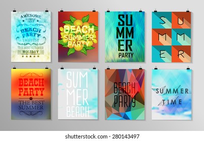 Set of poster, flyer, brochure design templates.. Elements for Summer Holidays with colorful background. Calligraphic designs and ornaments 