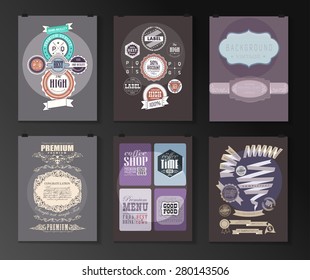 Set of poster, flyer, brochure design templates in different styles. Calligraphic and labels. Retro vintage design. 