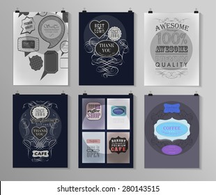 Set of poster, flyer, brochure design templates in different styles. Calligraphic and labels. Retro vintage design. 