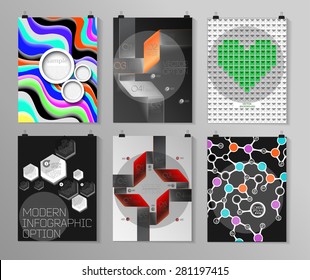 Set of poster, flyer, brochure design templates in different styles. Infographic concept. Retro design. Abstract modern backgrounds. 