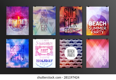 Set of poster, flyer, brochure design templates.. Elements for Summer Holidays with colorful background. Calligraphic designs and ornaments 