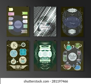 Set of poster, flyer, brochure design templates in different styles. Calligraphic and labels. Retro vintage design. 