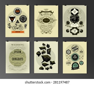 Set of poster, flyer, brochure design templates in different styles. Calligraphic and labels. Retro vintage design. 