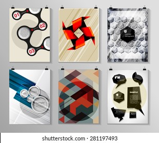 Set of poster, flyer, brochure design templates in different styles. Infographic concept. Retro design. Abstract modern backgrounds. 