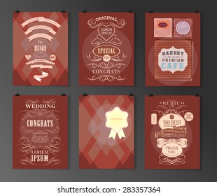 Set of poster, flyer, brochure design templates in different styles. Calligraphic and labels. Retro vintage design. 