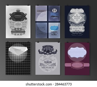 Set of poster, flyer, brochure design templates in different styles. Calligraphic and labels. Retro vintage design. 