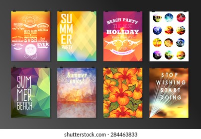 Set of poster, flyer, brochure design templates.. Elements for Summer Holidays with colorful background. Calligraphic designs and ornaments 