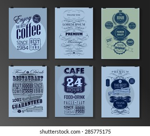 Set of poster, flyer, brochure design templates in different styles. Calligraphic and labels. Retro vintage design. 