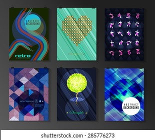 Set of poster, flyer, brochure design templates in different styles. Infographic concept. Retro design. Abstract modern backgrounds. 