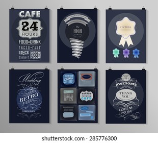 Set of poster, flyer, brochure design templates in different styles. Calligraphic and labels. Retro vintage design. 