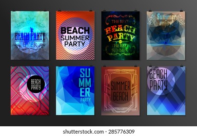 Set of poster, flyer, brochure design templates.. Elements for Summer Holidays with colorful background. Calligraphic designs and ornaments 