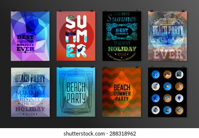 Set of poster, flyer, brochure design templates.. Elements for Summer Holidays with colorful background. Calligraphic designs and ornaments 