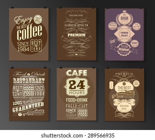 Set of poster, flyer, brochure design templates in different styles. Calligraphic and labels. Retro vintage design. 