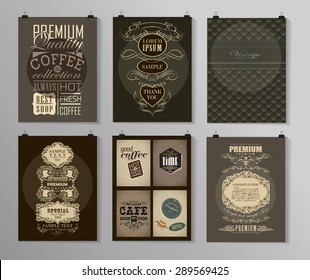 Set of poster, flyer, brochure design templates in different styles. Calligraphic and labels. Retro vintage design. 