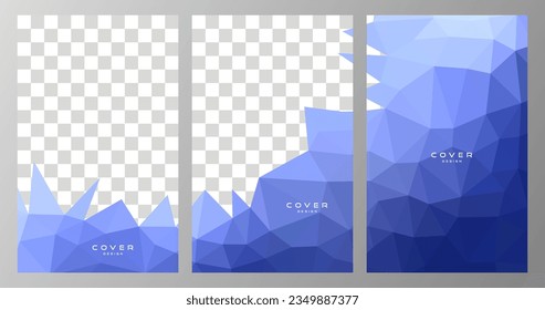 conjunto de afiches, volantes y portada. fondo de triángulos geométricos abstractos con área de espacio de copia para imagen o texto
