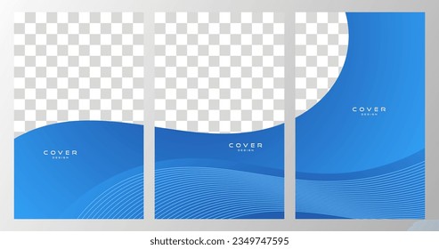 set of poster, flyer and cover. blue wavy gradient background with copy space area