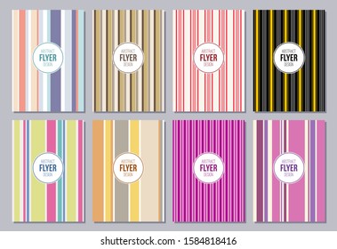 Set of poster, flyer, posters, banners, placards, brochure design templates A6 size. Graphic design templates. Abstract geometric vector color striped backgrounds, lines.