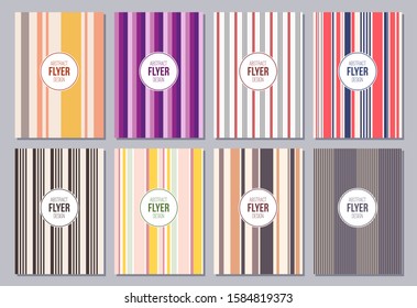 Set of poster, flyer, posters, banners, placards, brochure design templates A6 size. Graphic design templates. Abstract geometric vector color striped backgrounds, lines.