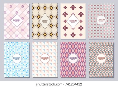 Set of poster, flyer, posters, banners, placards, brochure design templates A6 size. Graphic design templates for logo, labels and badges. Abstract geometric backgrounds. Retro backgrounds.