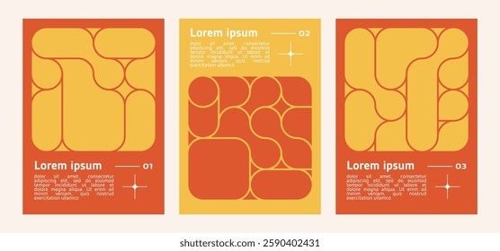 set of poster with geometric shapes pattern. brutalism, y2k, futuristic style. stars, liquid connected dots, line shapes. elements form, modern design for card, invitation, wallpaper, poster