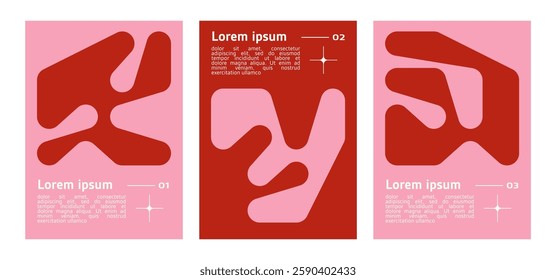 set of poster with geometric shapes pattern. brutalism, y2k, futuristic style. stars, liquid connected dots, line shapes. elements form, modern design for card, invitation, wallpaper, poster