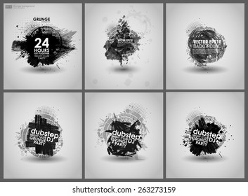 Set poster Grunge background vector. Grunge print for t-shirt. Abstract dirt backgrounds  texture. Grunge banner with an inky dribble strip with copy space. Abstract background for party