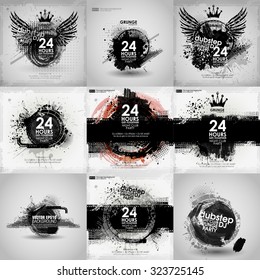 Set poster Grunge background vector. Grunge print for t-shirt. Abstract dirt backgrounds texture. Grunge banner with an inky dribble strip with copy space. Abstract background for party