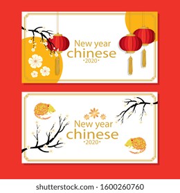 set poster of happy new year chinese with decoration vector illustration design
